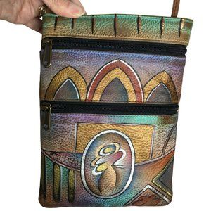 Anuschka NEVER USED Handpainted Leather  Slim Crossbody Bag Southwest